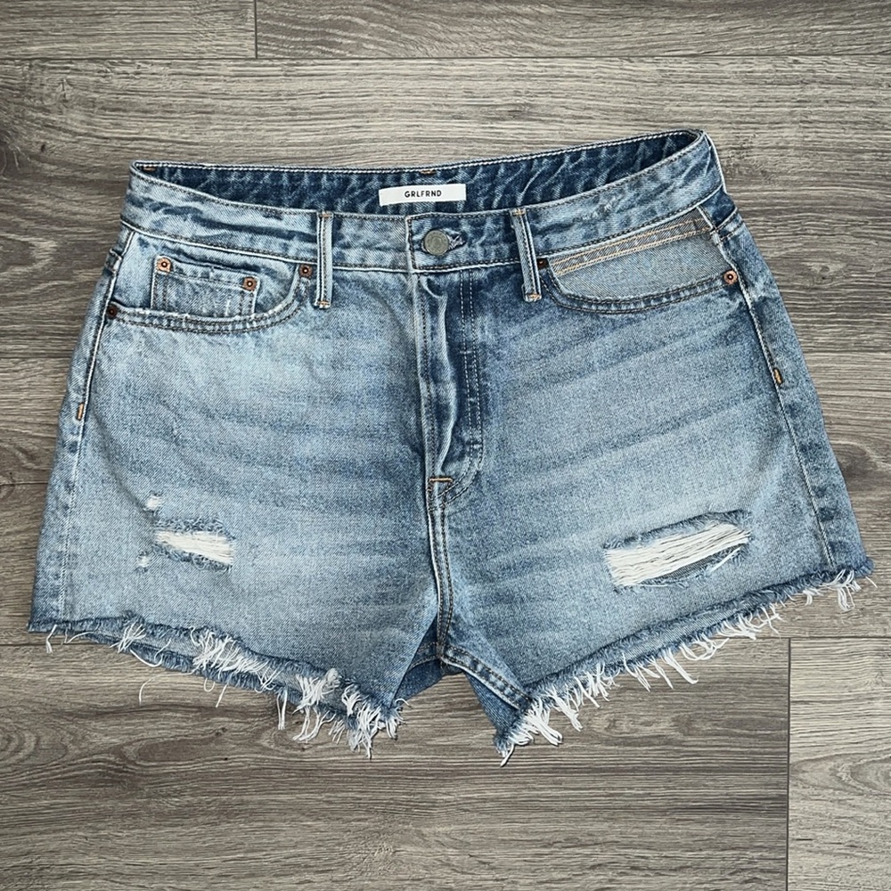 GRLFRND Helena High Rise Shorts Size 29 Breakout Cut Out Hip Blue Distressed 90s